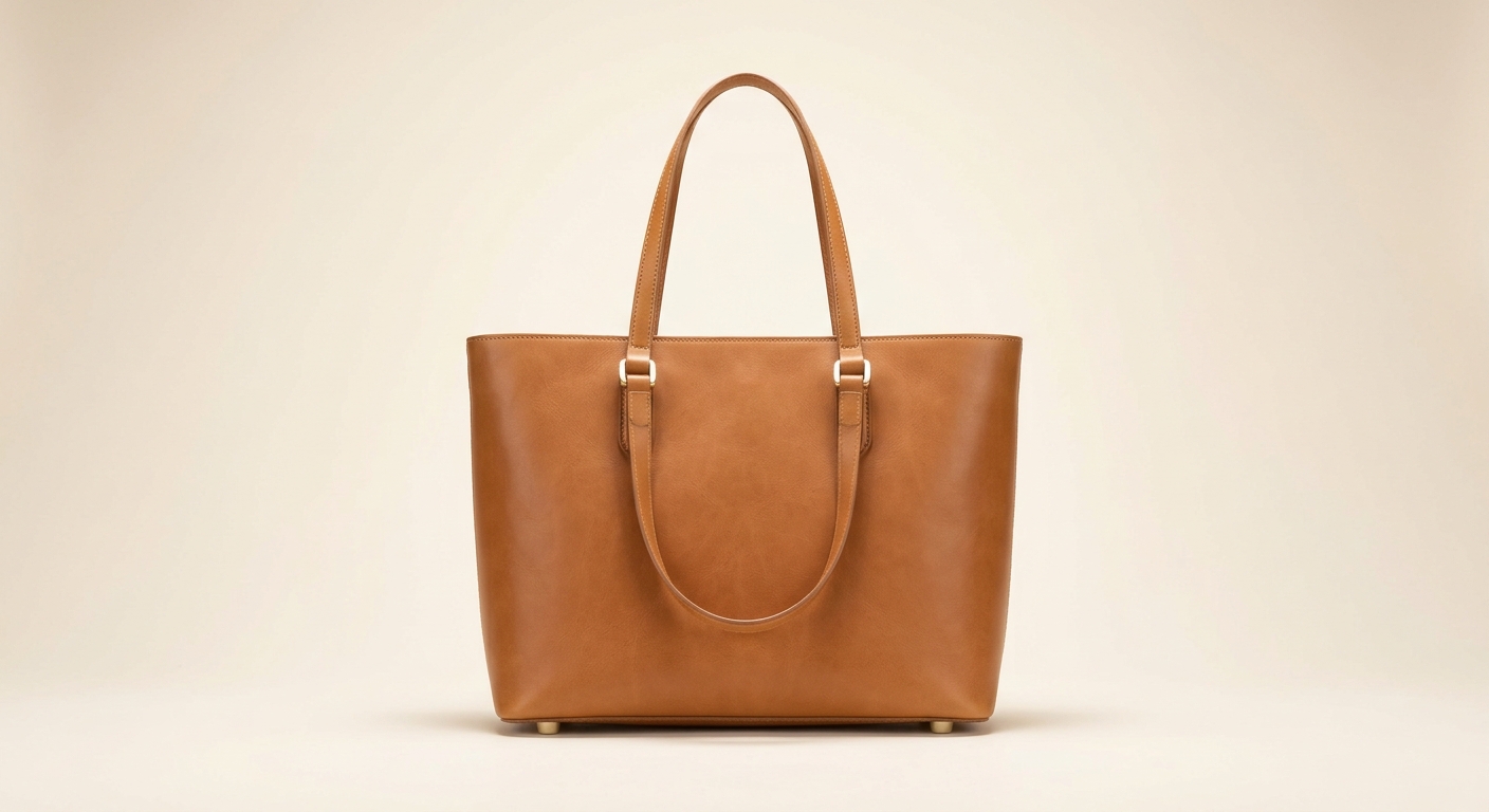 Structured caramel-tan full-grain leather tote bag by Vellora